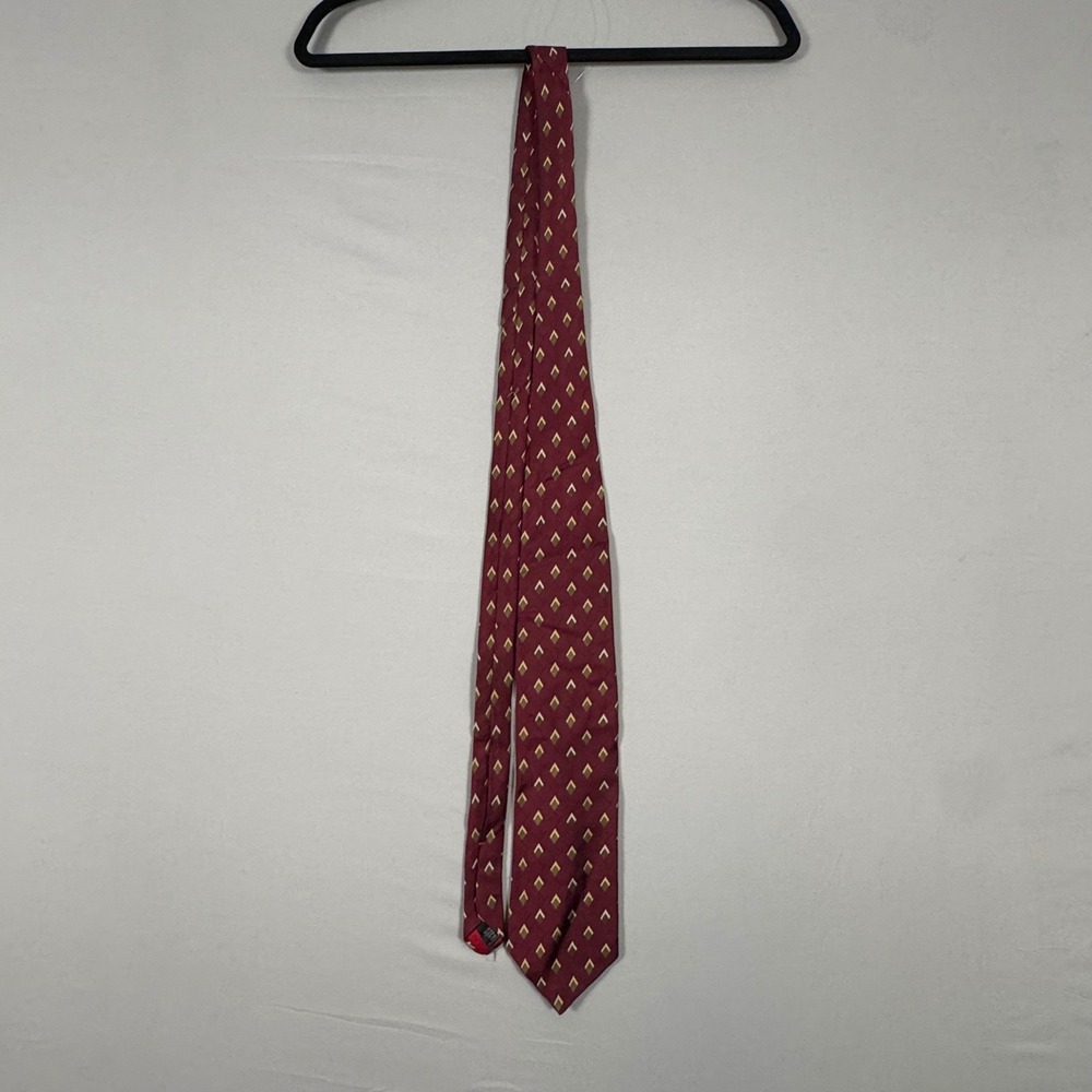 Zianetti Necktie Mens Extra Long Burgundy Red Gold Diamond Silk Vintage XL